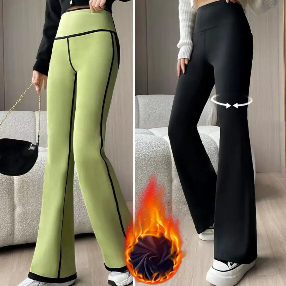 Double-sided Wearable Fleece Flared Pants Women High Waist Thermal Velvet Straight Wide Leg Pants 2024 Autumn Winter Trousers