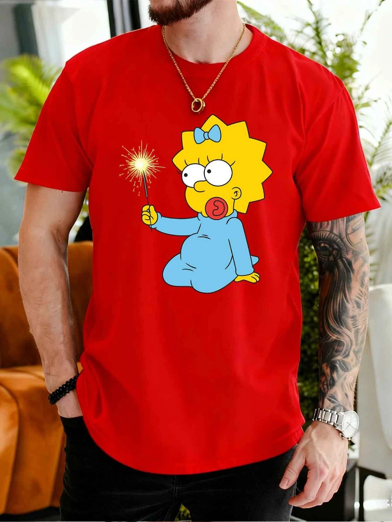 تي شيرت صيفي كاجوال بأكمام قصيرة للرجال الأكثر مبيعًا: The Simpsons، نمط طباعة Maggie Baby، معتمد من Simpson #1