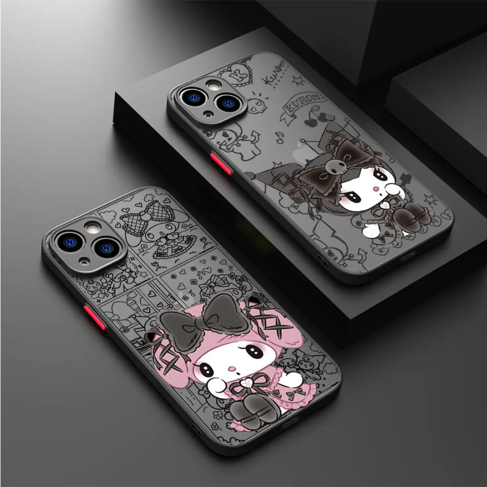 Hello Kitty Kuromi Melody Matte Case For Apple iPhone 15 11 14 13 12 Pro 7 XR X XS Max 8 Plus 6 6S SE 2022 15Pro Phone Cover