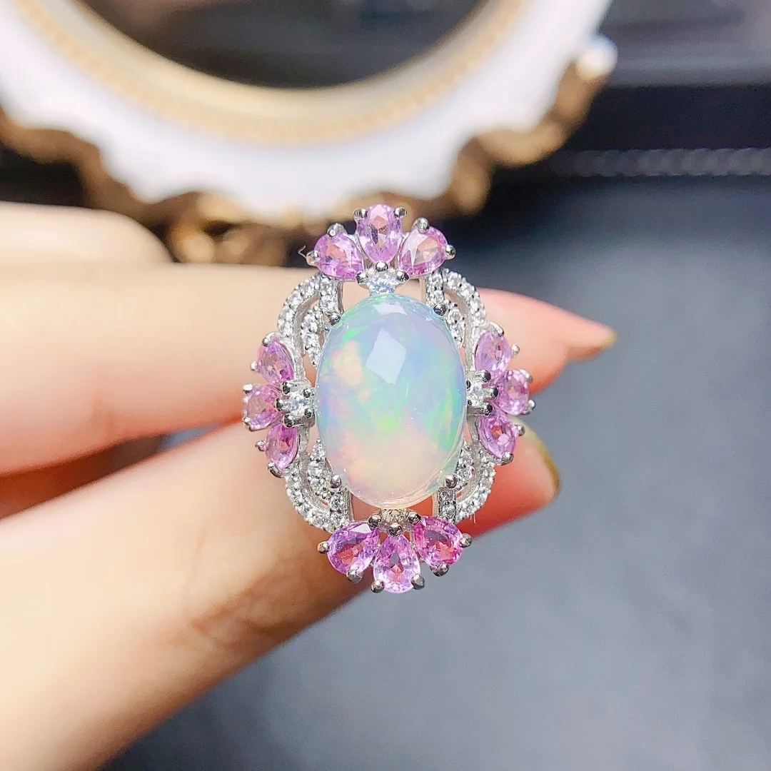 

Natural Opal Ring 10x14mm, S925 Silver Inlaid Iridescent Gemstone Jewelry Stunning Opal Ring - Elegant Jewelry