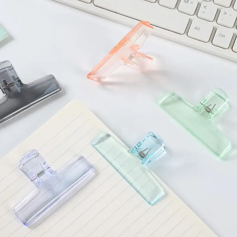 10Pcs Cute Candy-colored Transparent Bingder Clips For School & Office Supplies Stationery Big Clear File Document Clamps