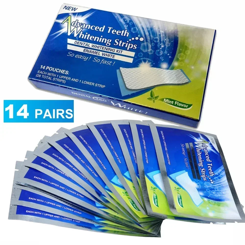 14Pairs Advanced Teeth Whitening Strips Stain Removal for Oral Hygiene Clean Double Elastic Dental Bleaching Strip