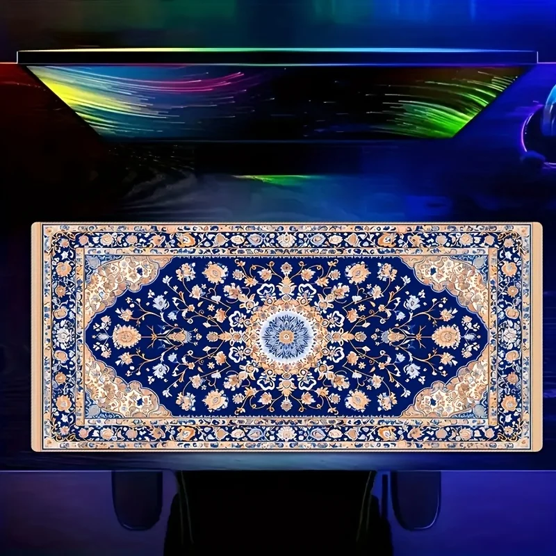 

Large Blue Persian Floral Design Mouse pad - Non-Slip Durable Rubber Table Mat, Precision Stitched Edge Carpet, Gaming rug
