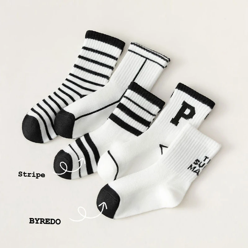 5pairs/set 2023 New Spring Summer Mesh Thin High Long Socks Korean Letter White Floor Casual Short Ankle Stockings for Children