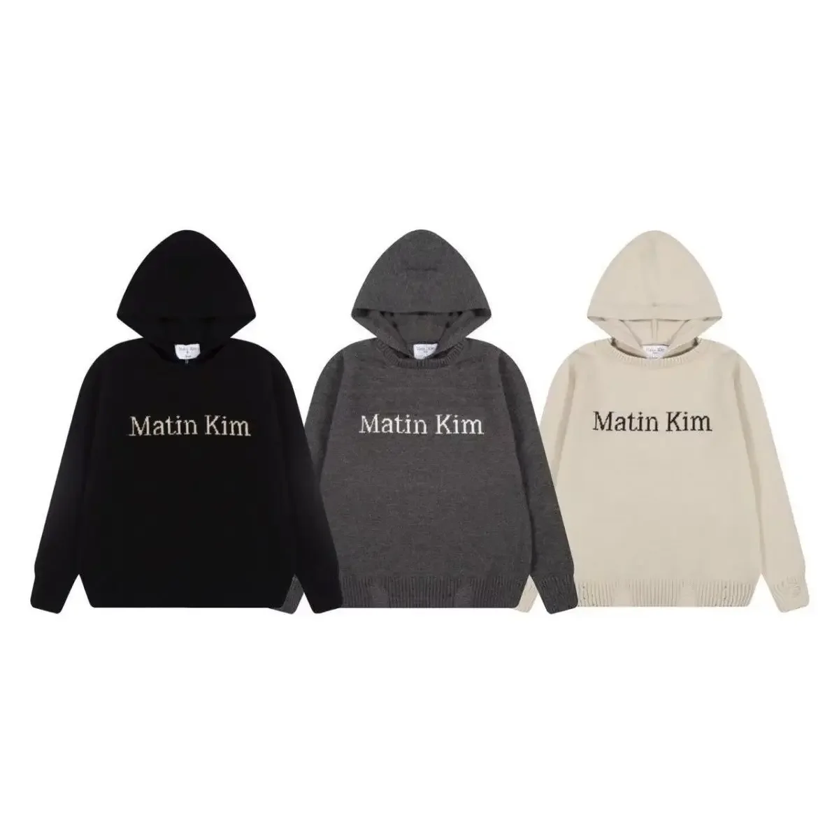 In Stock Korean Streetwear Brand Matin Kim Autumn Winter Sweater Distressed Hooded Pullover Fake Two-Piece Letter Knitwear