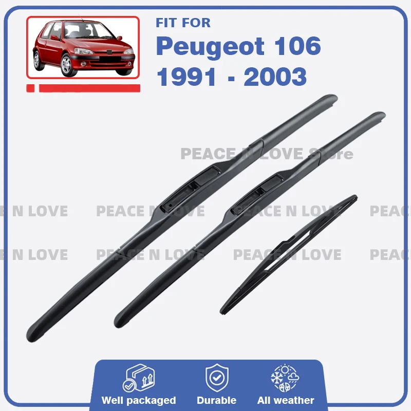 

Front Rear Wiper Blade Set For Peugeot 106 Rallye Phase 1991-2003 2000 2001 Windshield Washer Windscreen Brushes Window Cutter