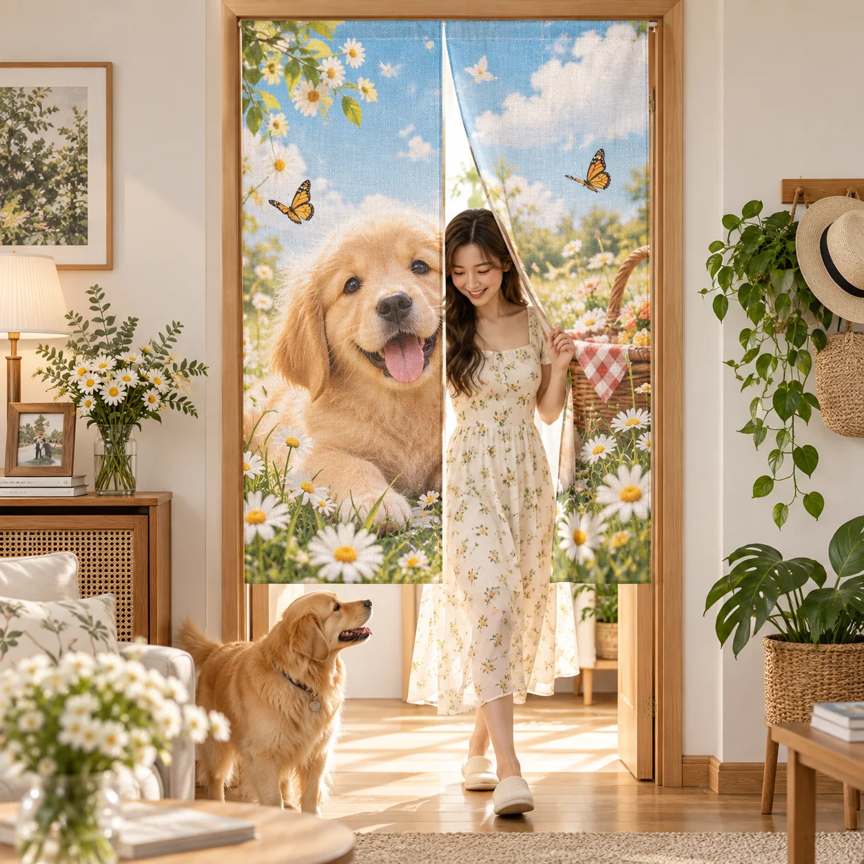 Custom Imitation Hemp Door Curtain Split Cute Pet Multi Size for Bedroom Living Room Kitchen Home Privacy Decor view 5
