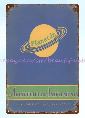 1944 PLANET JR AGRICULTURAL IMPLEMENTS farm tools tin sign decorate shop