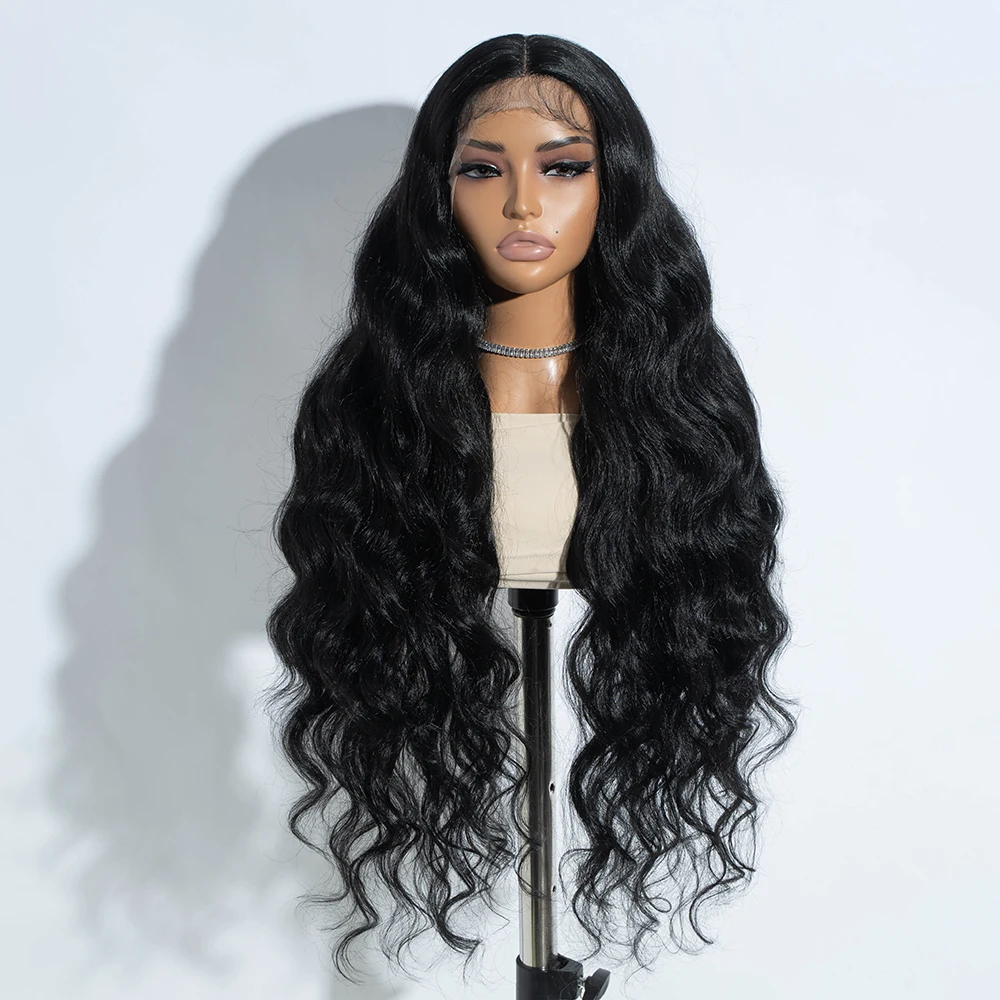 32 Inch Elegant Body Wave Lace Front Wig for Women - Natural Black, Heat-Resistant Synthetic Fiber