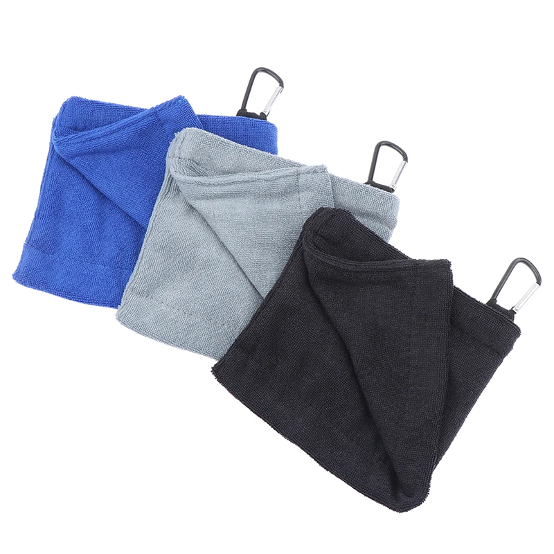 

Square Microfiber Golf Ball Cleaning Towel With Carabiner Hook Water Absorption For Golf Club Head Wipe Cloth