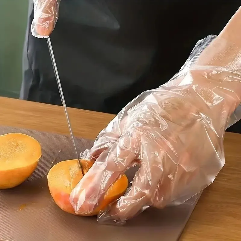 100Pairs Individually Wrapped PE Gloves Disposable Plastic Transparent  PE Gloves Kitchen Cooking Cleaning Outdoor Travel Picnic
