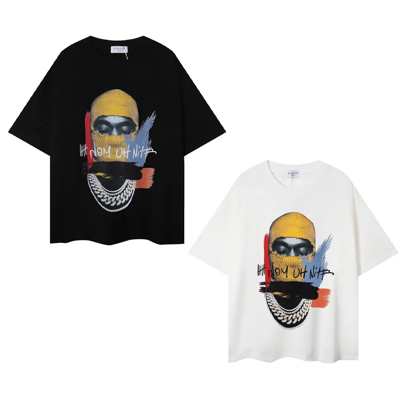 

Black White IH NOM UH NIT T Shirt Men Woman Yellow Masked Men Gold Necklace Printing Loose Casual Trend Lovers Tops Tee