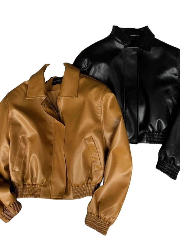 Jaqueta Retro de Couro PU para Mulheres, Casual, Solta, com Zíper, Nova Versão Coreana de Primavera