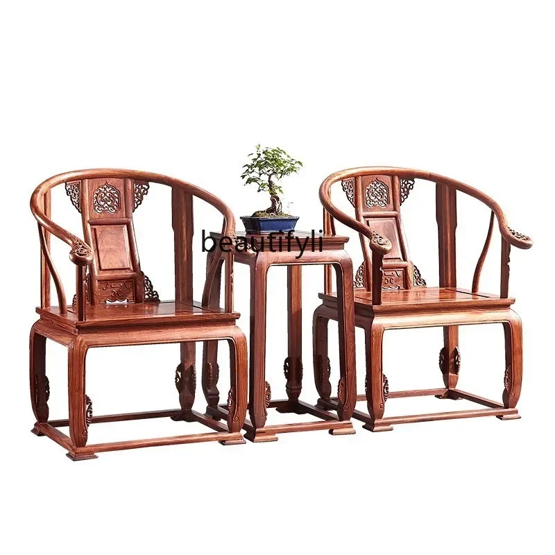 Rosewood Rosewood Rosewood round-Backed Armchair Three-Piece Set Chinese Ming-Qing Period Armchair Palace Chair Solid Wood