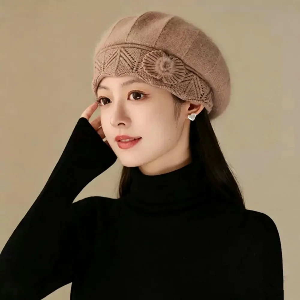 Elastic Knitted Hat Elderly Women Middle Aged Winter Beanie Thick Fleece Lady Hat Cold Weather
