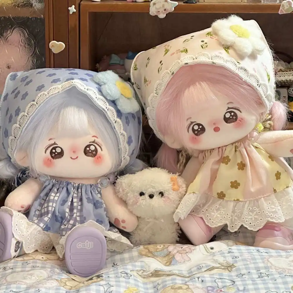 

DIY Clothing 20cm Cotton Doll Clothes Headscarf Dress Blue Pink Flower Dress Up Suit Doll Clothes Outfit Children's Gift