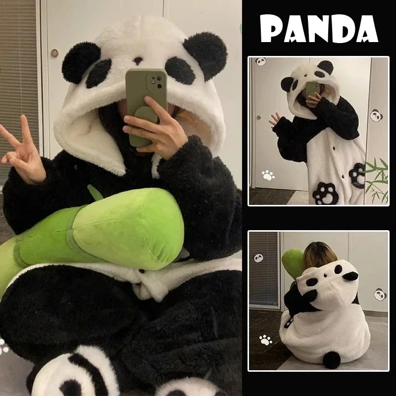 Winter Pajamas Super Cute Panda Robe Homewear Lounge Sleepwear Warm Comfy Kawaii Pajamas For Women Cartoon pajama