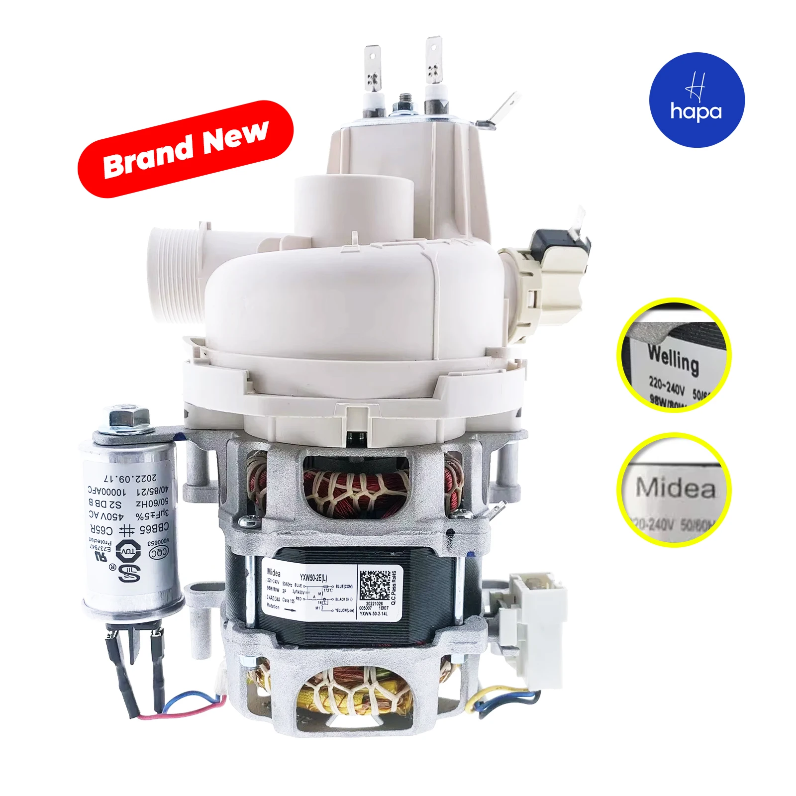 

YXW50-2E(L)/YXW50-2E New Welling/Midea Dishwasher Circulating Pump for KUPPERSBERG Midea Samsung Hansa Gorenje AEG Amica