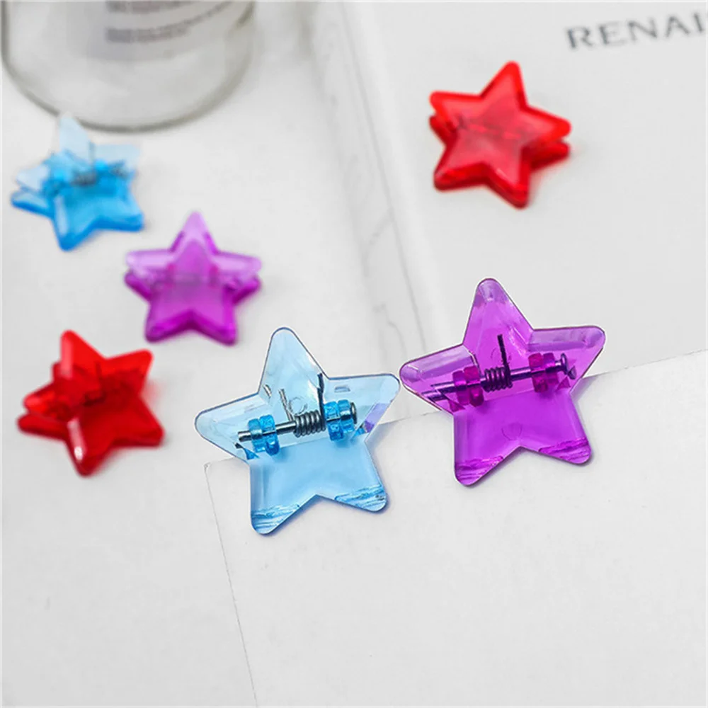 10pcs Transparent Color Star Plastic Clips Home Photo Wall Decorate School Office Supply Business File Folder Student Stationery