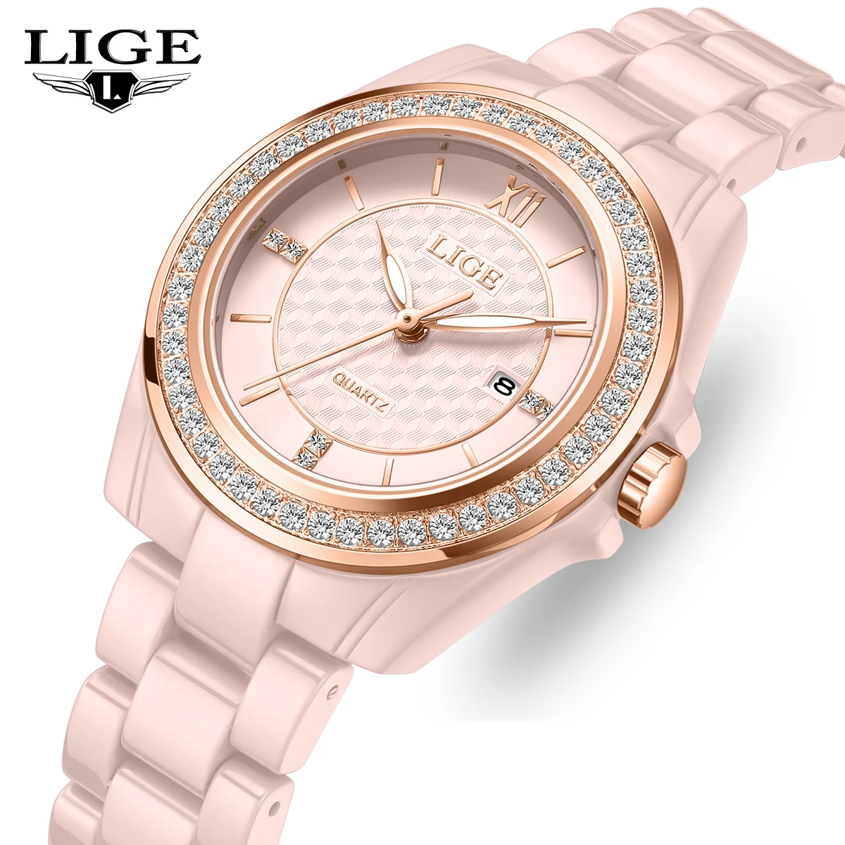 LIGE Fashion Quartz Watch for Women Stainless Steel Ceramics Strap Waterproof Women's Watches Elegant Luxury Ladies Wristwatch