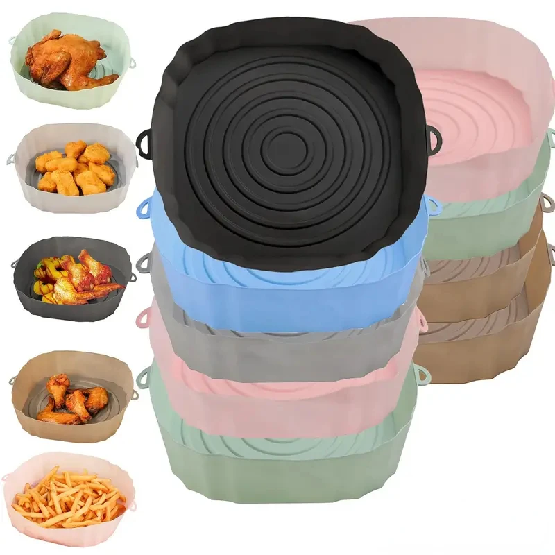 Air Fryer Pan Silicone Basket Airfryer Oven Baking Silicone Tray Reusable Airfryer Pot Pan Liner Mold Pizza Fried Chicken Pan