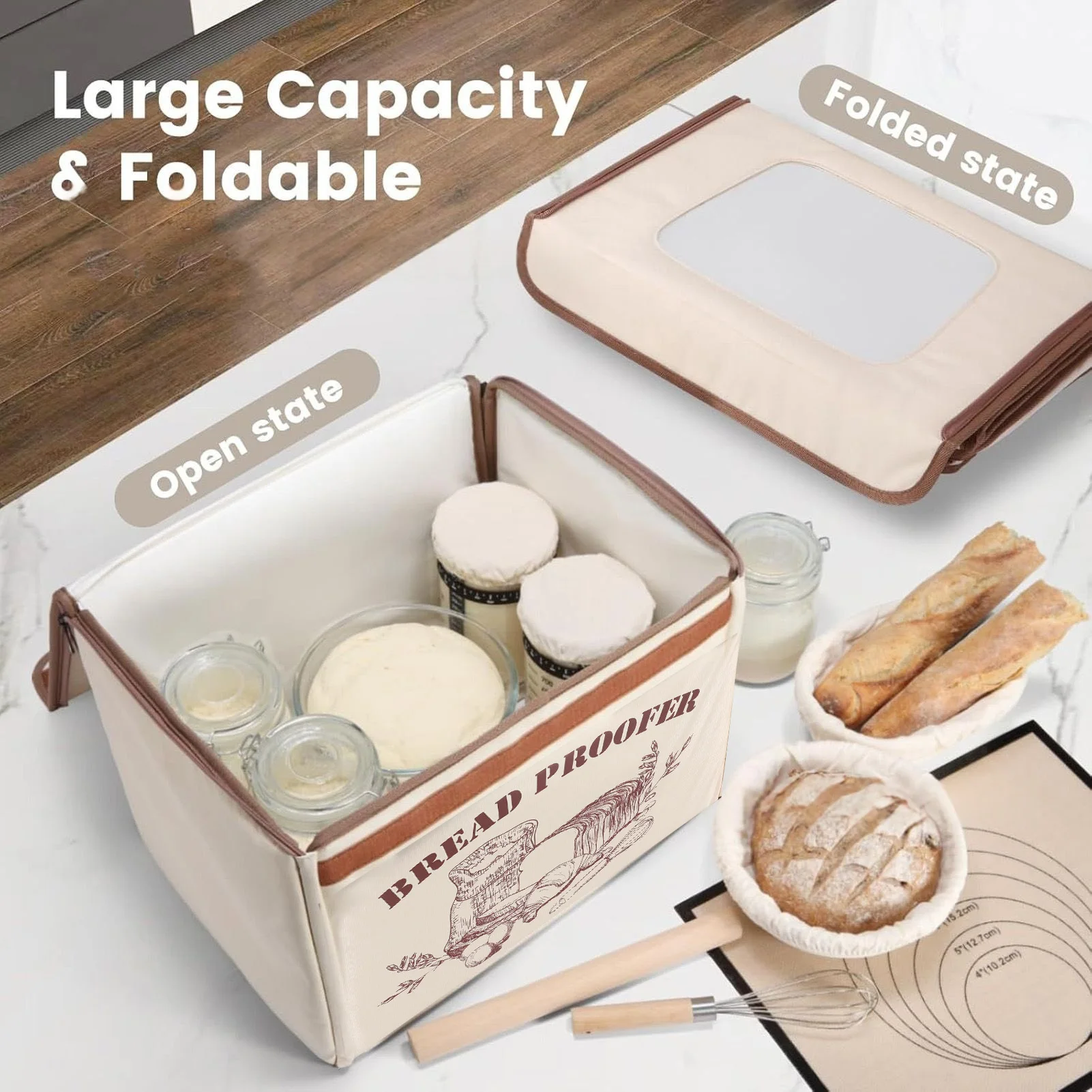 

Folding Bread Proofing Box 3 Sided Heating Dough Proofer with 50 to 113°F Temp Control Timer for Sourdough Bread Pizza Yogurt