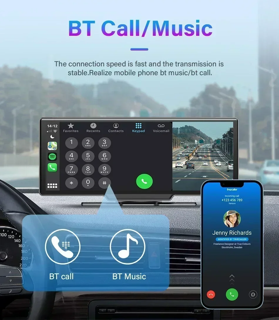 Srnubi 10,26" Dash Cam Rück Carplay Android Auto 4K DVR Navigation Player Dual Len Recorder Dashboard WIFI BT – Detail 11