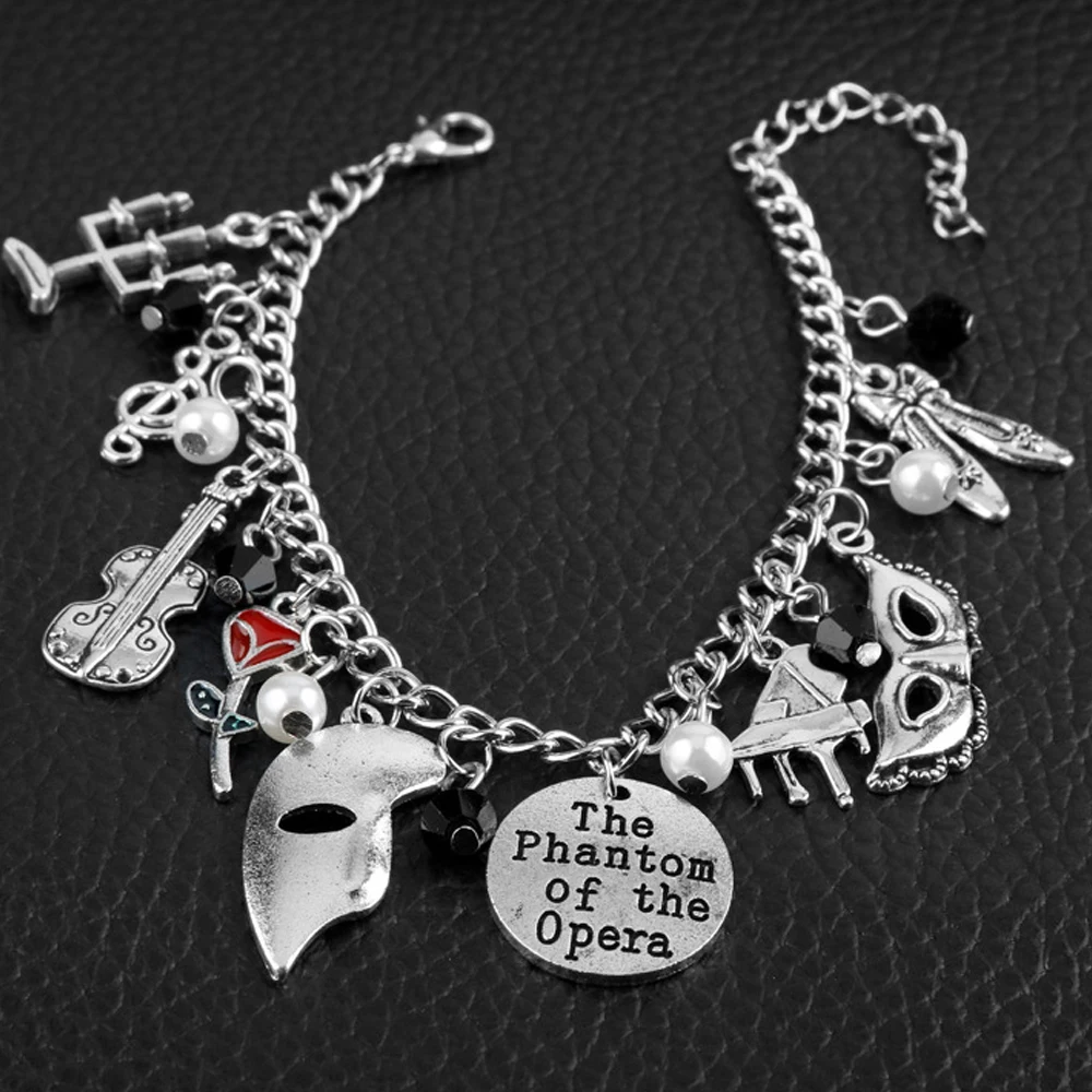 Il fantasma dell\'opera bracciali maschera danza chitarra fascino bracciali classici per le donne gioielli moda Charms braccialetto amanti regalo