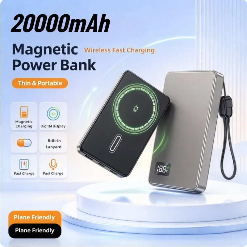 20000mAh CCC Ultra Thin 3-1 Magnetic Power Bank Fast Charging with Built-in Cable for IWatch IPhone Samsung