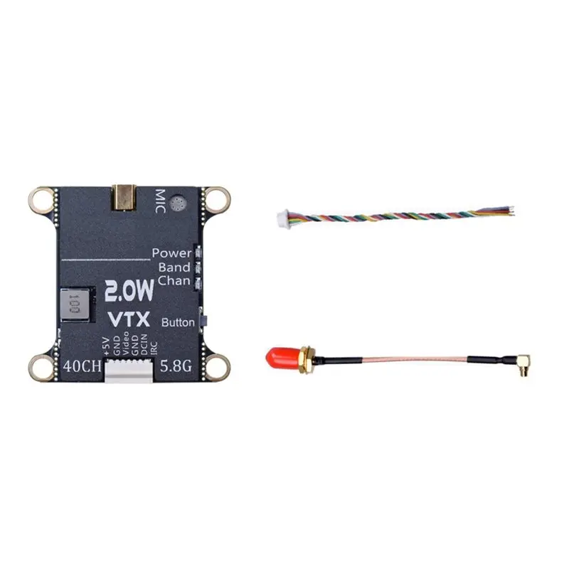 

2W VTX 5.8G 40CH Регулируемый FPV-передатчик со встроенным микрофоном и радиатором охлаждения 2-6S 30X30мм для радиоуправляемых самолетов FPV дальнего действия