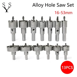 13Pcs16-53mm Alloy Hole Saw Set Carbide Tip TCT Metal Cutter Core Drill Bit Kits for Stainless Steel Metal Drilling Crown