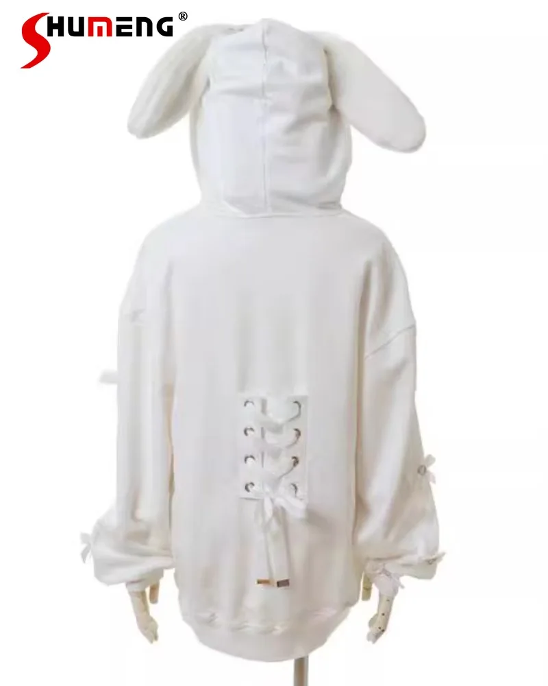 Japanese Lolita Mine Liz Sudaderas Mass-Produced Cute Hooded Rabbit Ears Long Cardigan Jackets Sweatshirts Kawaii Clothes Female