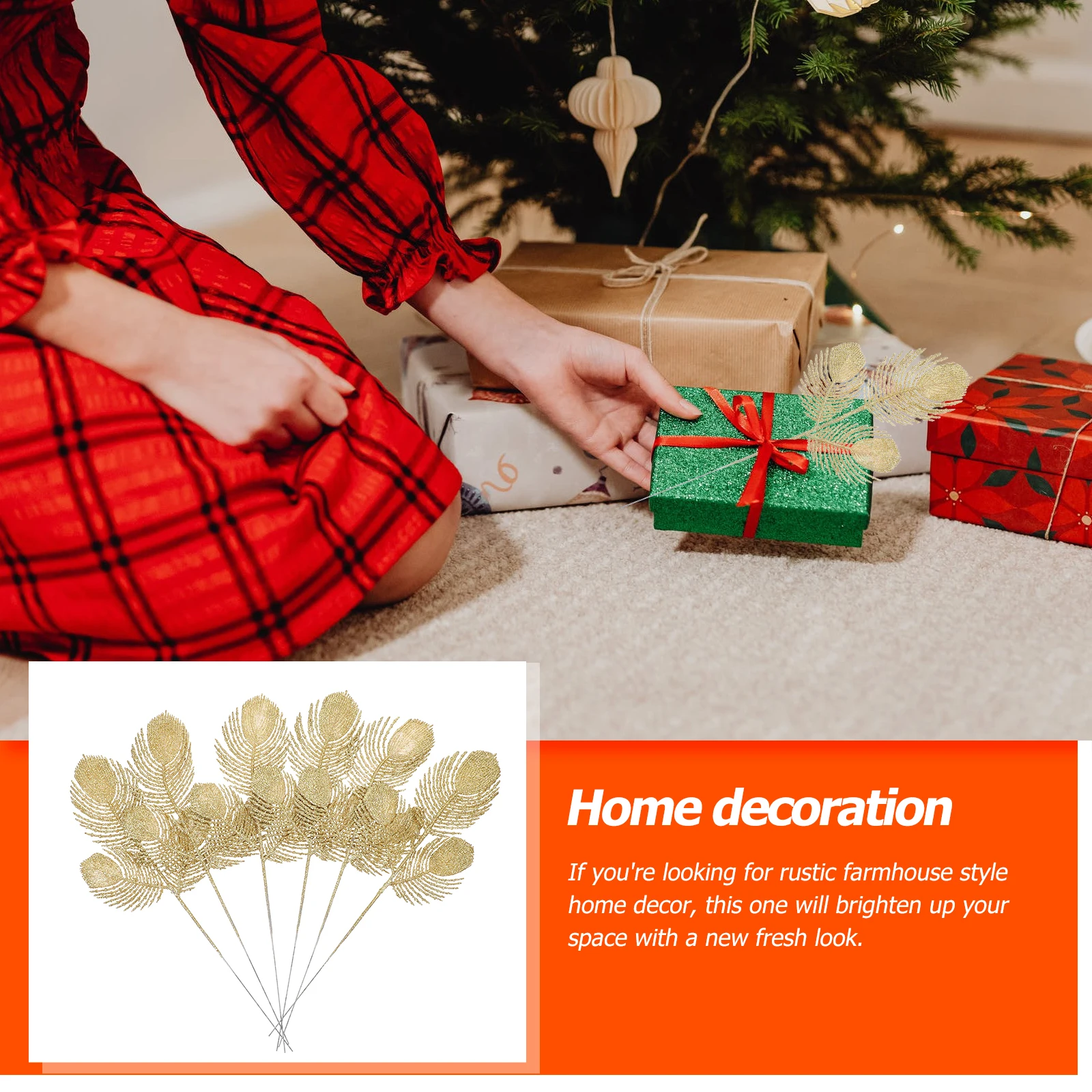 

6Pcs Xmas Leaves Ornaments Christmas Tree Decorations Simulation Leaves Artificial Branches Party Supplies Home Decoration