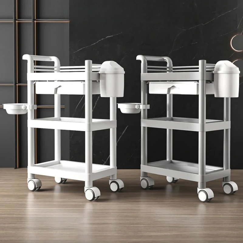 

Профессиональная тележка для салона красоты — легкая пластиковая мобильная тележка с колесами для хранения косметических инструментов и оборудования