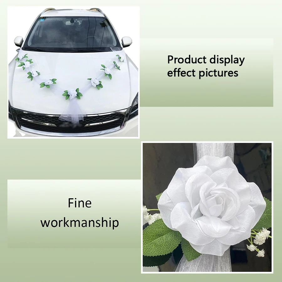 White Rose Flower Wedding Car Decoration Wedding Flower Artificial Flower Bridal Car Decoration Door Handle Ribbon Silk Flower