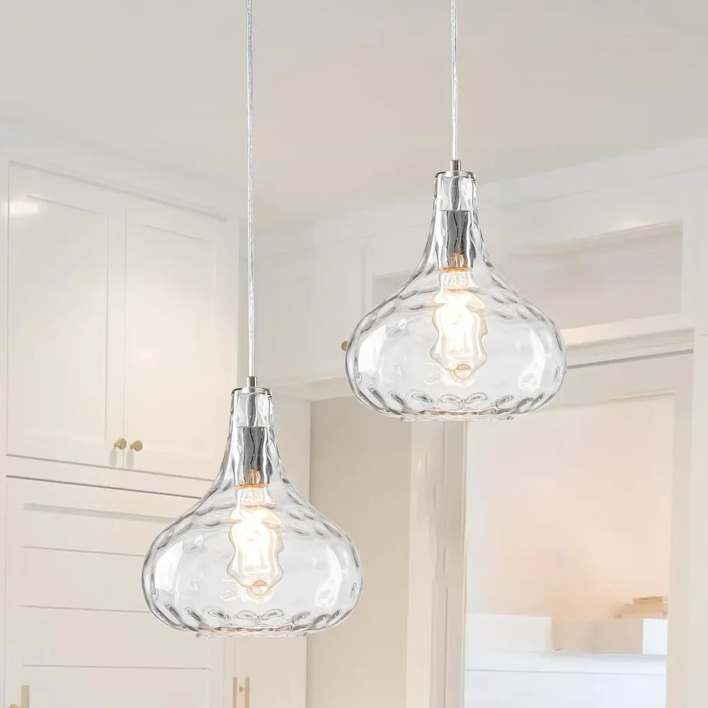 Hammered Clear Chandelier, Adjustable Glass Light Ceiling Fixtures for Hallway, Kitchen Sink, Dining Room, Living Room 2-Pack