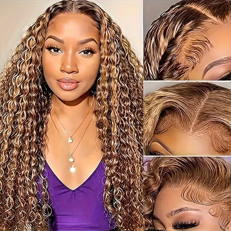 

Glueless P4/27 Color Deep wave 13x4 13x6 HD Transparent Lace Frontal Human Hair Wigs 100% Natural Brazilian Curly wigs For Women