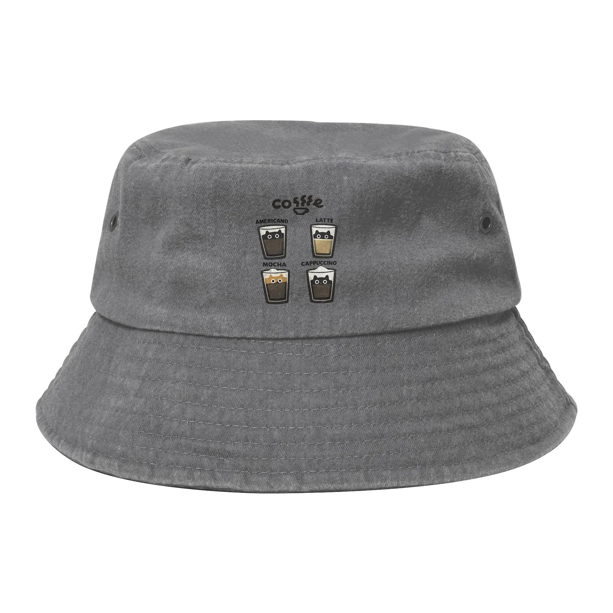 Coffee Cat Lover Bucket Hat Women Men Lightweight Outdoor Sports  Distressed Washed Fishing Hat Beach Hatwear Bob Hat