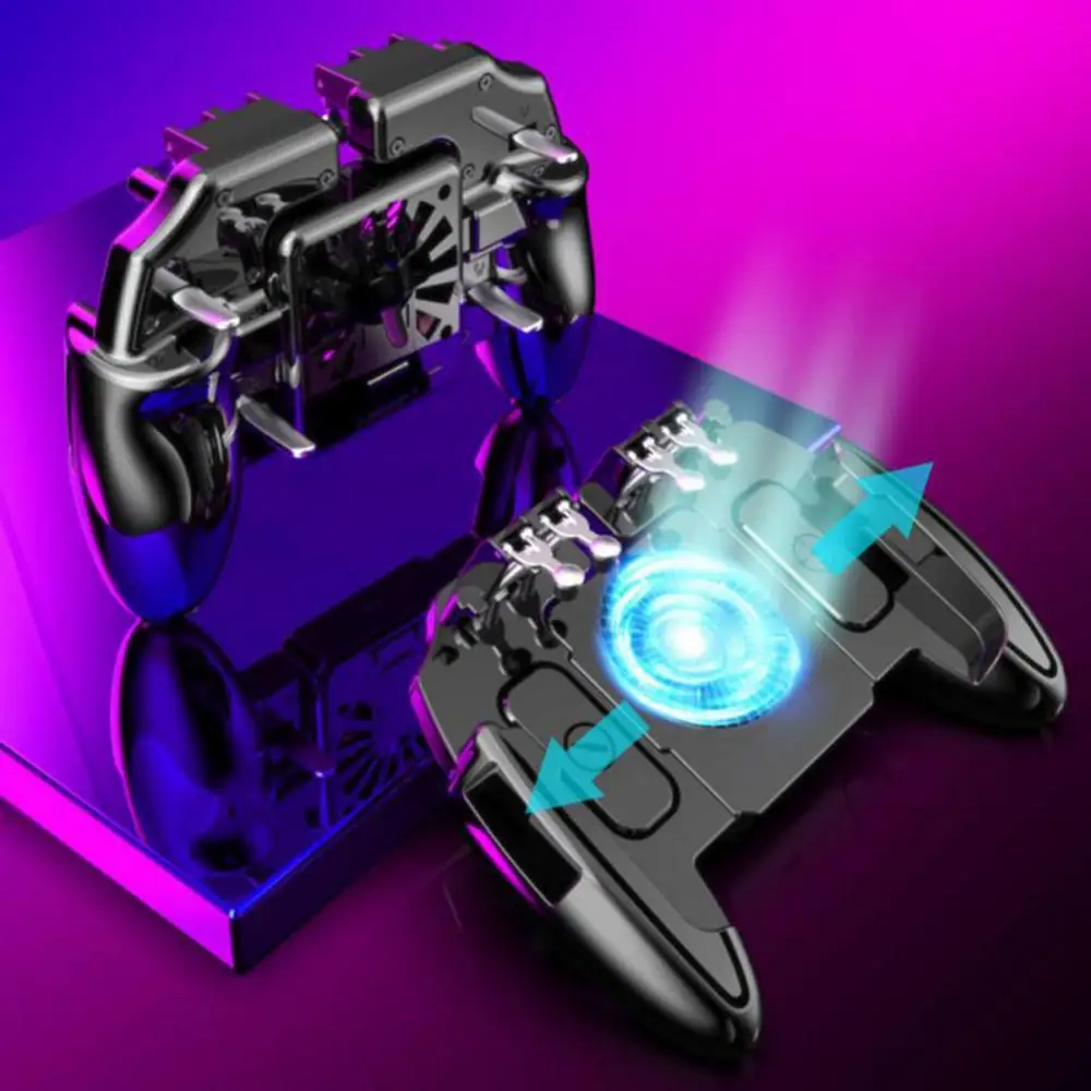 Cooling Fan Six Finger Phone Game Controller Gamepad Shooting Trigger for PUBG