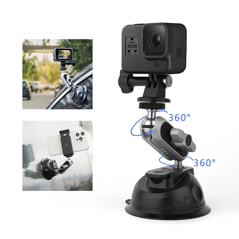 for GoPro 10/11 Insta360 X3 DJI Action 2/3 Camera Suction Cup Bracket Phone 360° Rotation Mount Holder Support Adapter Base Clip