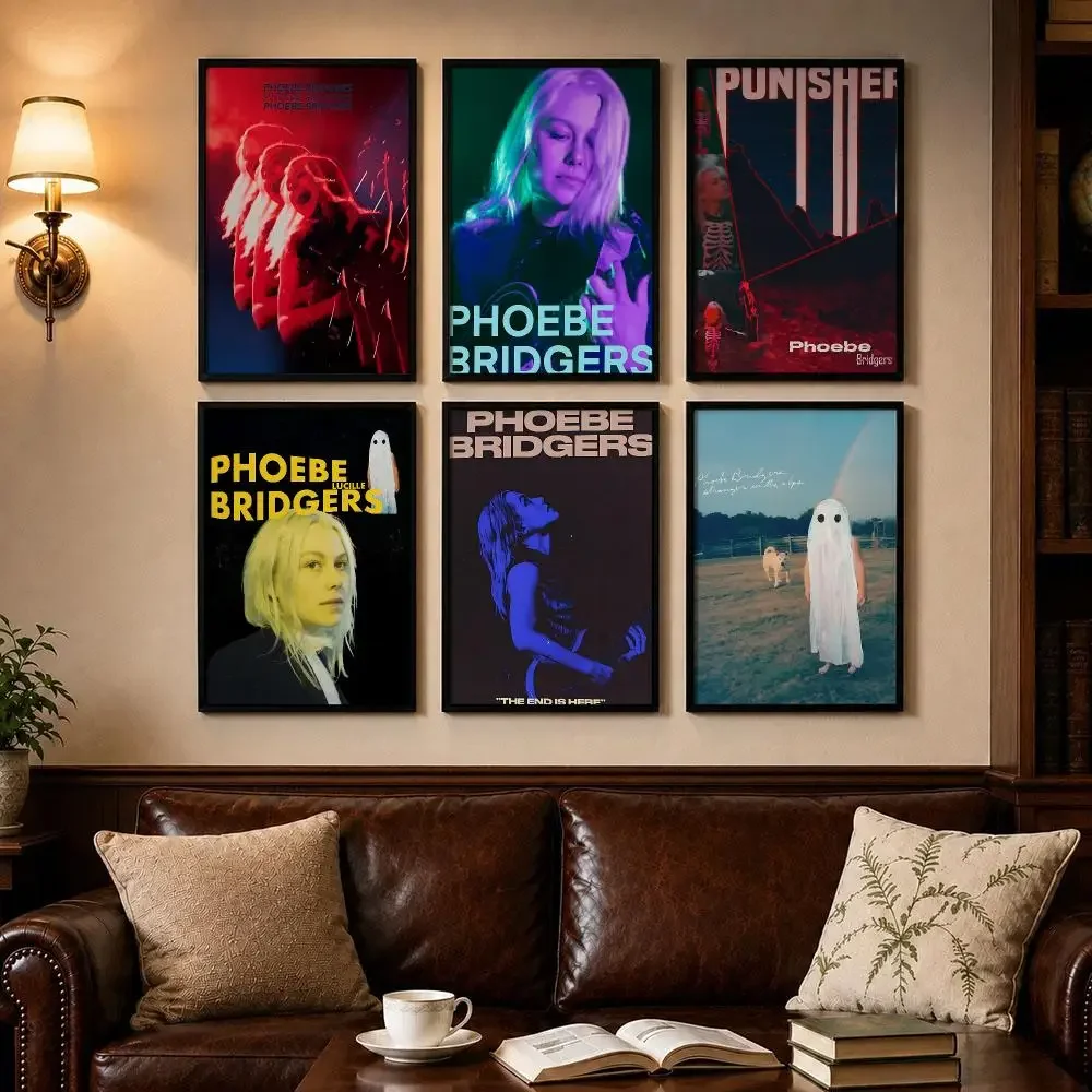 Smart Singer P-Phoebe BridgersS Poster Self-adhesive Art Poster Decoracion Painting Wall Art White Kraft Paper Home Decor