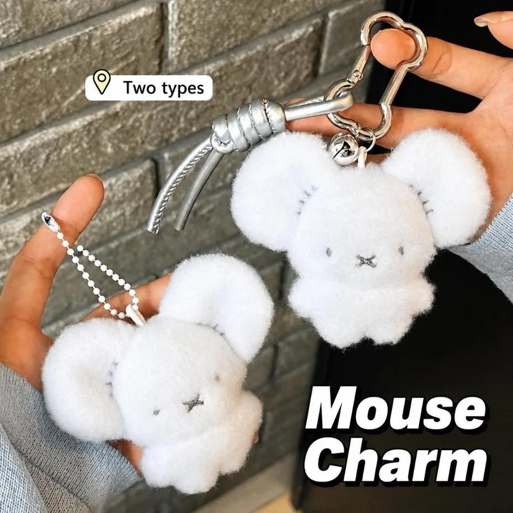 Trendy White Mouse Pendant Cute Adorable Bag Decoration Creative Soft Mouse Keyring Birthday Gift
