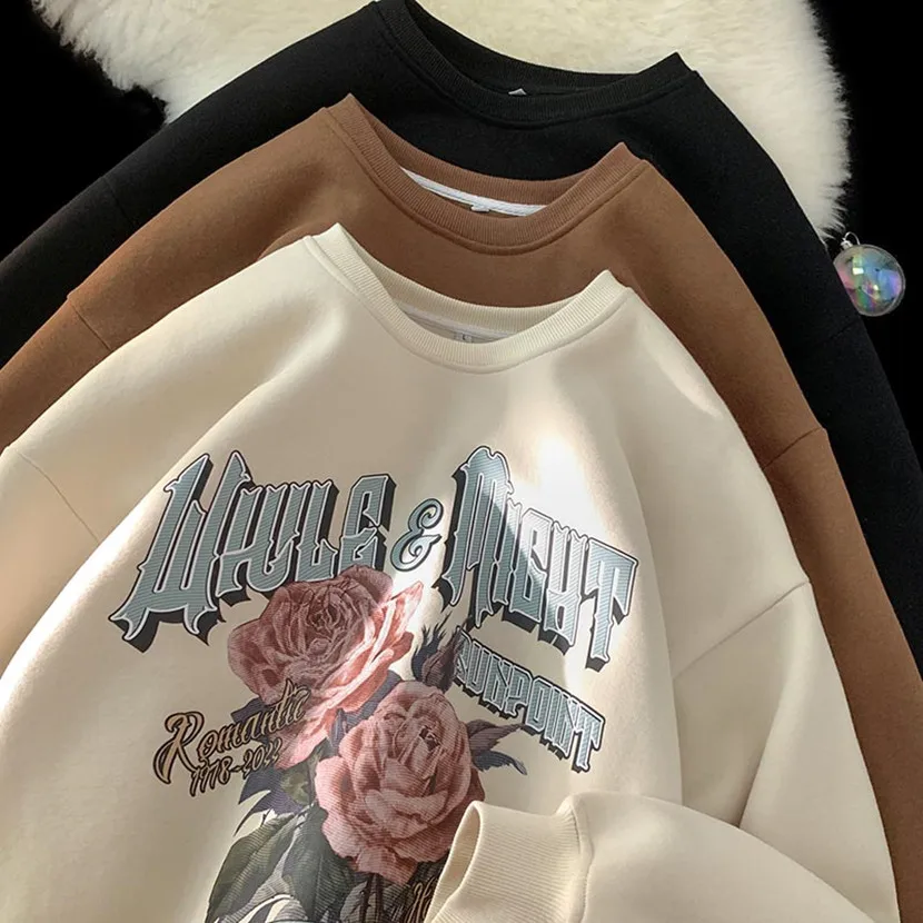 

Американский ретро-свитшот с круглым вырезом, мужская свободная спортивная одежда, одежда для пар, новинка весны и осени, повседневный топ, модная уличная одежда