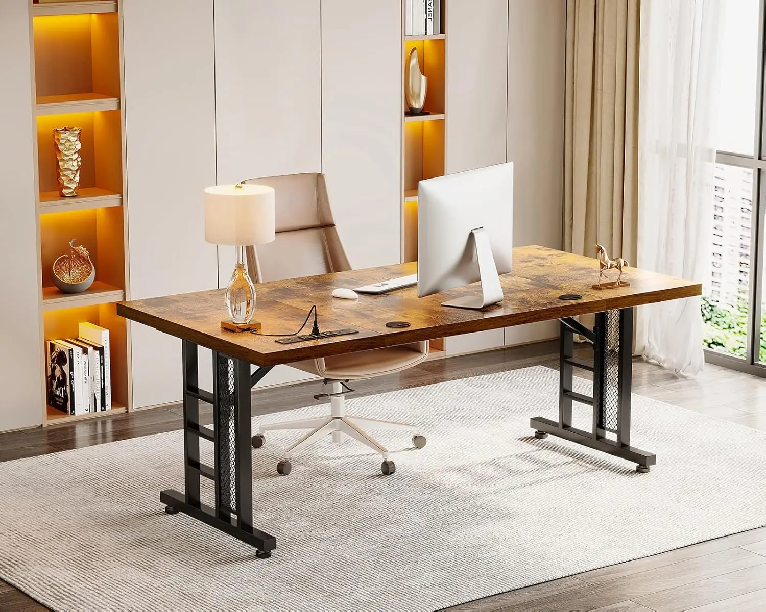 Coleshome-Bureau de direction avec ports USB, grand bureau d'ordinateur avec optique supplémentaire, long bureau moderne, poste de travail, 71 pouces