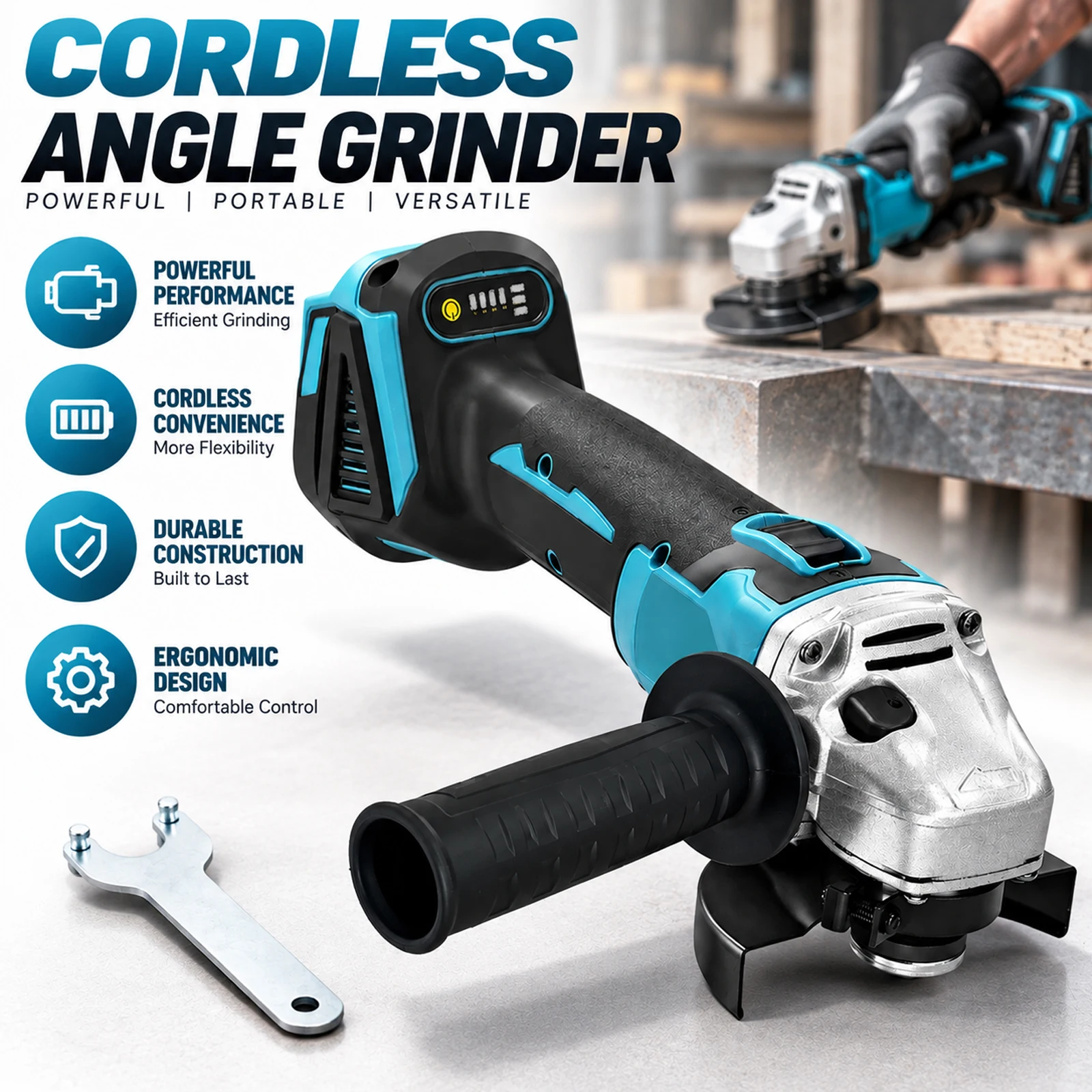 Smerigliatrice angolare a batteria senza fili da 18 V, con motore brushless, disco da 125 mm e manico ausiliario per una maggiore stabilità, strumento elettrico professionale per lavori fai-da-te e