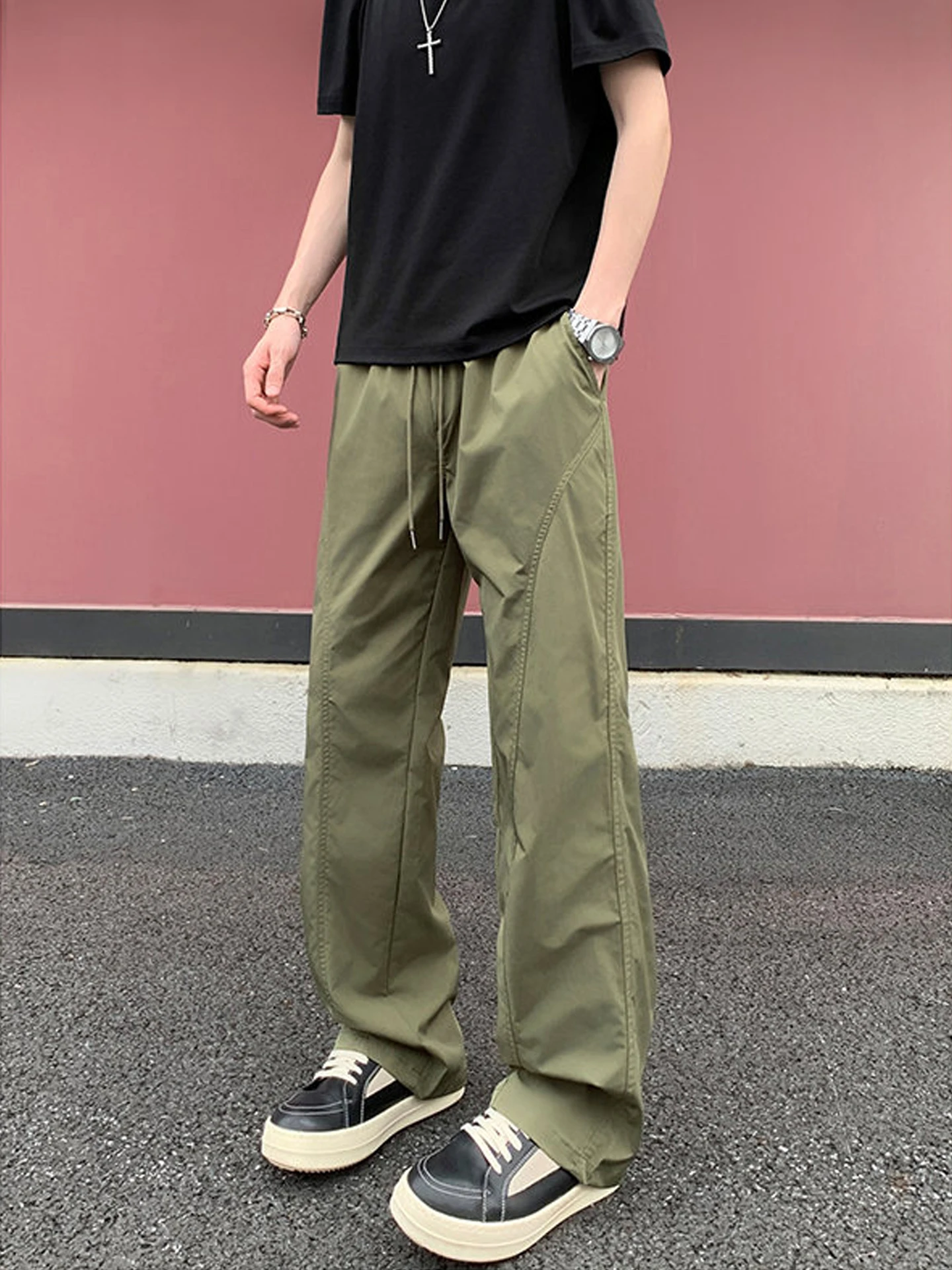 

Мужские летние тонкие брюки прямого кроя в стиле милитари, повседневные рабочие брюки с угловым вырезом