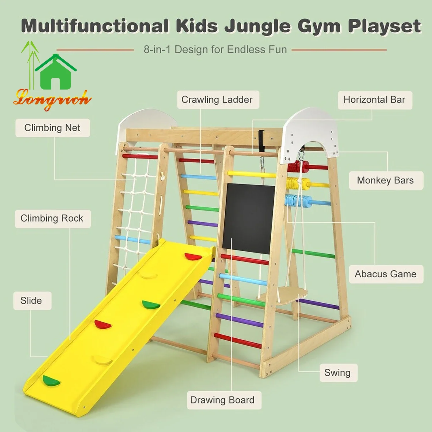 إطار تسلق خشبي للأطفال في الأماكن المغلقة، لعبة تسلق خشبية على الحائط، مثلث الغابة، لعبة تسلق خشبية للأطفال الصغار في صالة الألعاب الرياضية #4