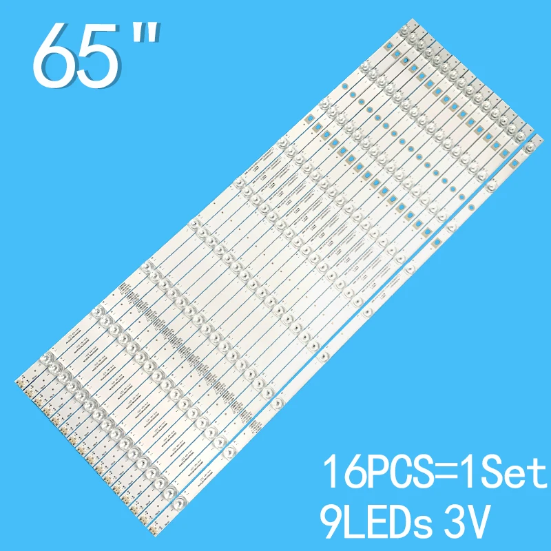 ใหม่16ชิ้น/ล็อต720มิลลิเมตร9LEDs 3โวลต์สำหรับ65 "LED65D9-03ทีวี LED65D9-04 LED65D09-ZC14AG-01 LS65AL88A72 G65Y-T F65N 30365009207 LSC650FN05-W