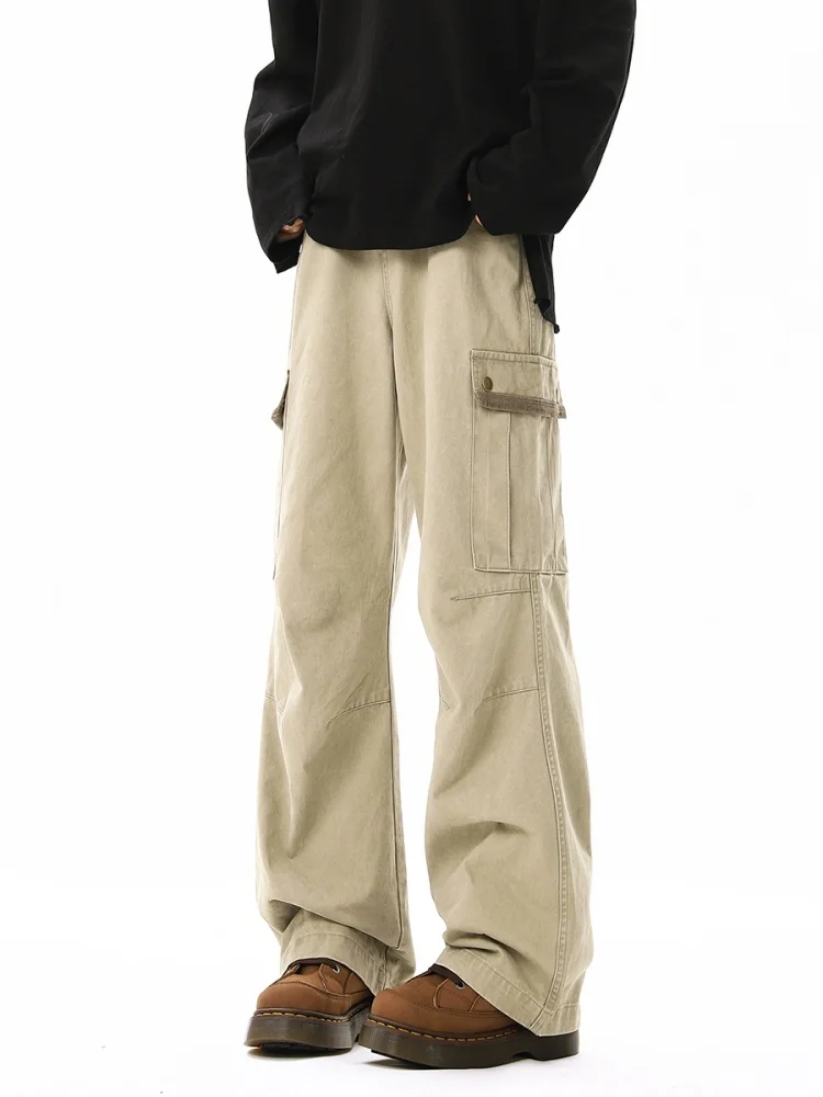 

Мужские рабочие брюки в американском ретро-стиле, осенне-зимние, прямые, свободные, широкие, повседневные, длинные, Cleanfit, модный бренд