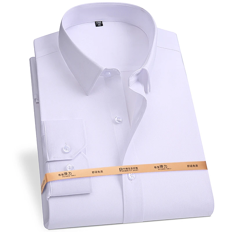 Bamboo Fiber 8XL Men Shirt Long Sleeve Casual Big Size Shirts for Men Without Slim Fit Office Blue White Shirts Men Long Sleeve